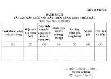 MẪU DANH SÁCH TÀI SẢN GẮN LIỀN VỚI ĐẤT TRÊN CÙNG MỘT THỬA ĐẤT