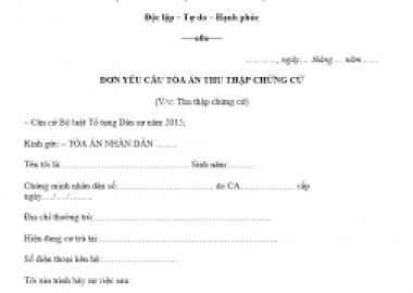 MẪU ĐƠN YÊU CẦU  TÒA ÁN THU THẬP CHỨNG CỨ