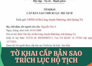 MẪU TỜ KHAI CẤP BẢN SAO TRÍCH LỤC HỘ TỊCH MỚI NHẤT