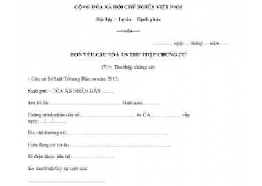 MẪU ĐƠN YÊU CẦU  TÒA ÁN THU THẬP CHỨNG CỨ