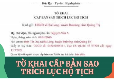 MẪU TỜ KHAI CẤP BẢN SAO TRÍCH LỤC HỘ TỊCH MỚI NHẤT